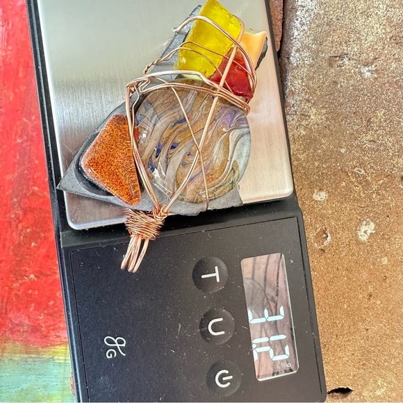 Pendant, wire wrapped, copper, jewelry, Handmade, hand, painted necklace 2204 - Picture 7 of 7